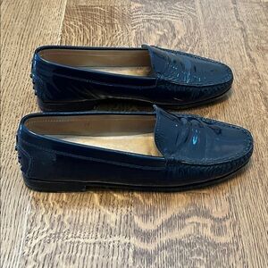 Tod’s Blue Patent Leather Penny Driving Loafers